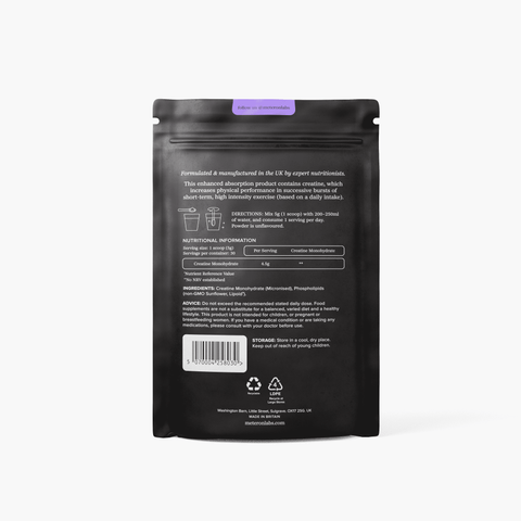 Creatine liposomal supplement label Meteron Labs packaging detail