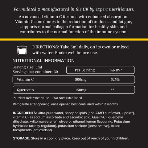 Liposomal Vitamin C & Quercetin Monohydrate - Immune Support - 150ml