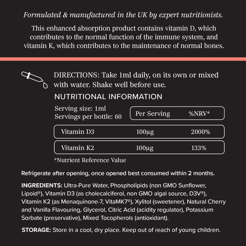 Liposomal Vitamin D3/K2 Liquid - Bone & immune health - 60ml